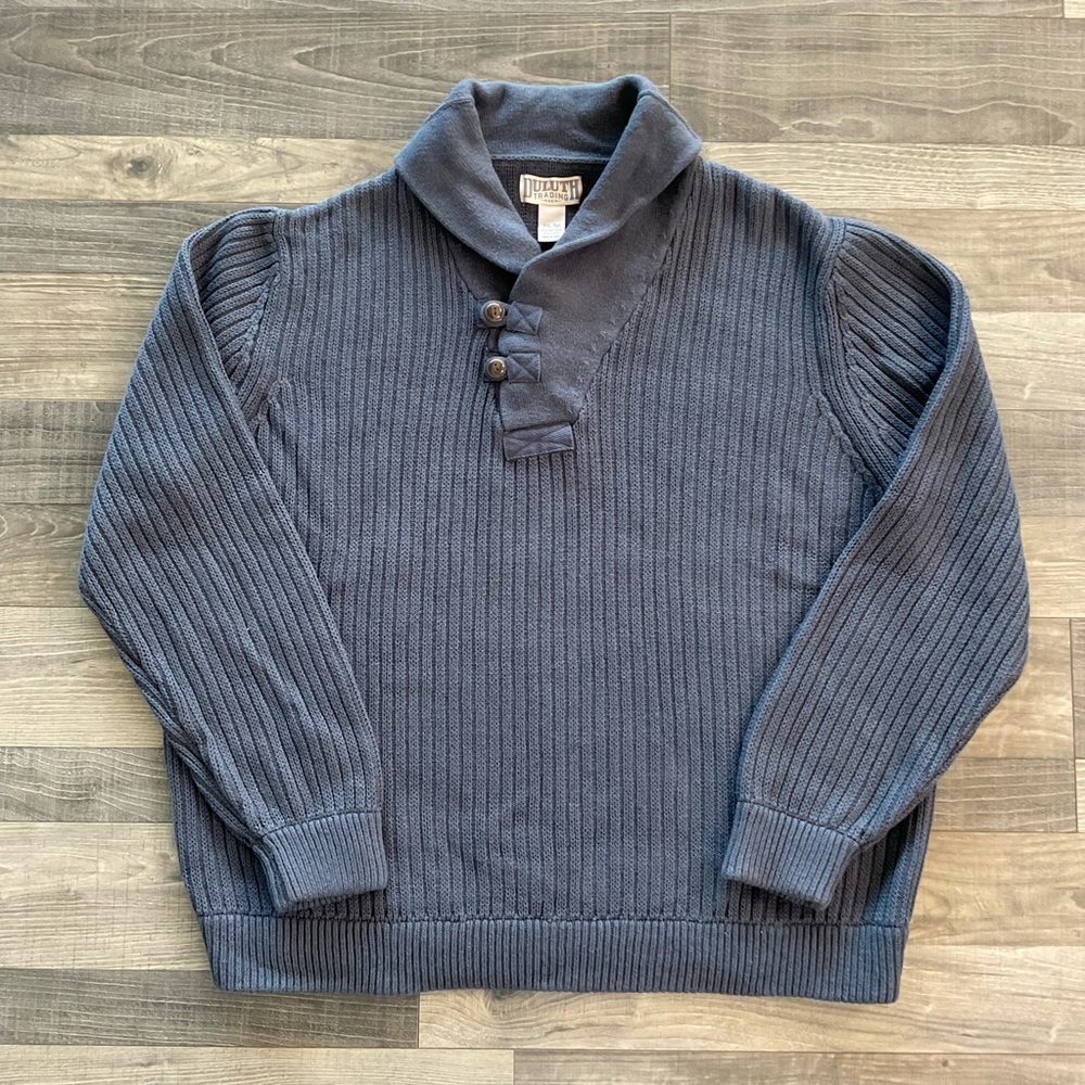 Duluth High-Neck Infantry Sweater Men 3XL TALL Blue Cotton Wool Shawl Neck 68528